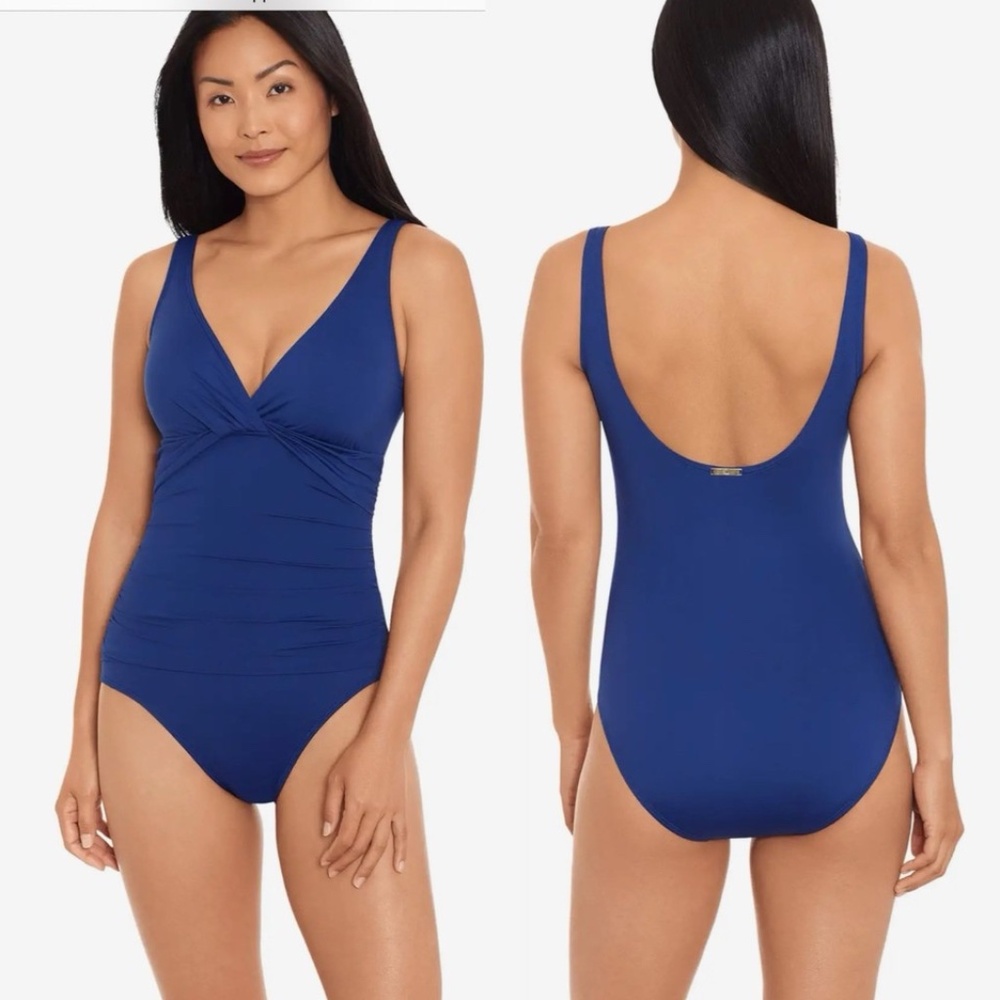 Lauren Ralph Lauren Navy Blue One Piece Twist Swimsuit Size 16